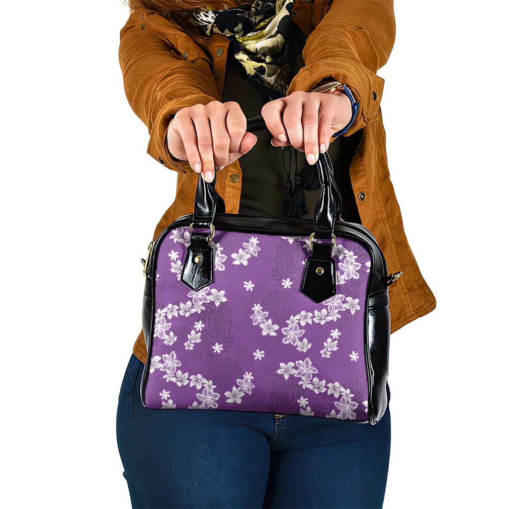 Hawaii Monstera Deliciosa Shoulder Handbag Purple Plumeria Polynesian Pattern - Polynesian Pride
