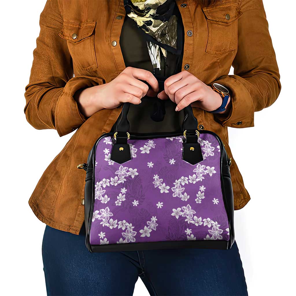 Hawaii Monstera Deliciosa Shoulder Handbag Purple Plumeria Polynesian Pattern - Polynesian Pride