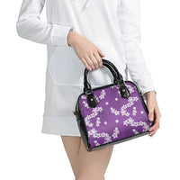 Hawaii Monstera Deliciosa Shoulder Handbag Purple Plumeria Polynesian Pattern - Polynesian Pride