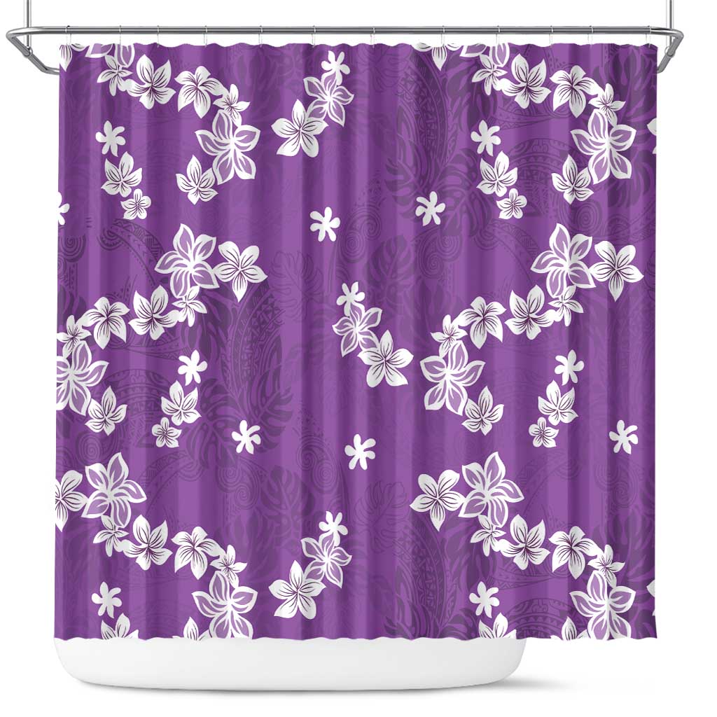 Hawaii Monstera Deliciosa Shower Curtain Purple Plumeria Polynesian Pattern - Polynesian Pride