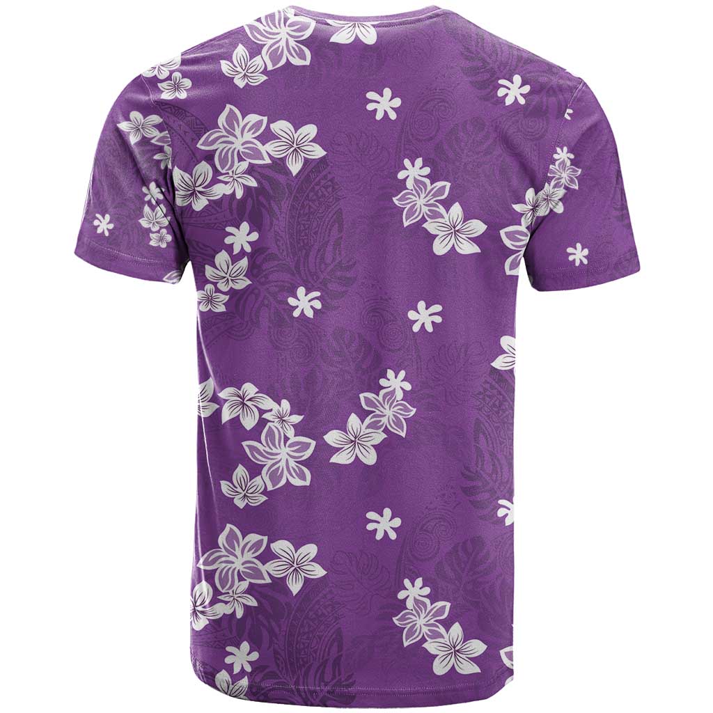Hawaii Monstera Deliciosa T Shirt Purple Plumeria Polynesian Pattern - Polynesian Pride