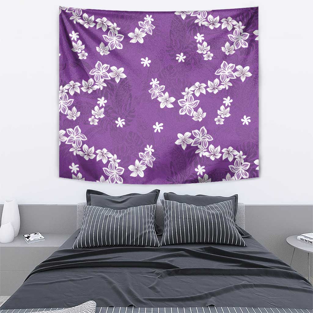 Hawaii Monstera Deliciosa Tapestry Purple Plumeria Polynesian Pattern - Polynesian Pride
