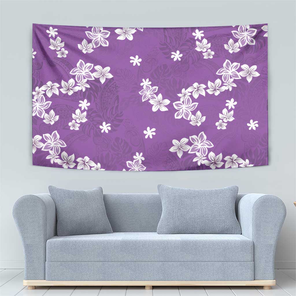 Hawaii Monstera Deliciosa Tapestry Purple Plumeria Polynesian Pattern - Polynesian Pride