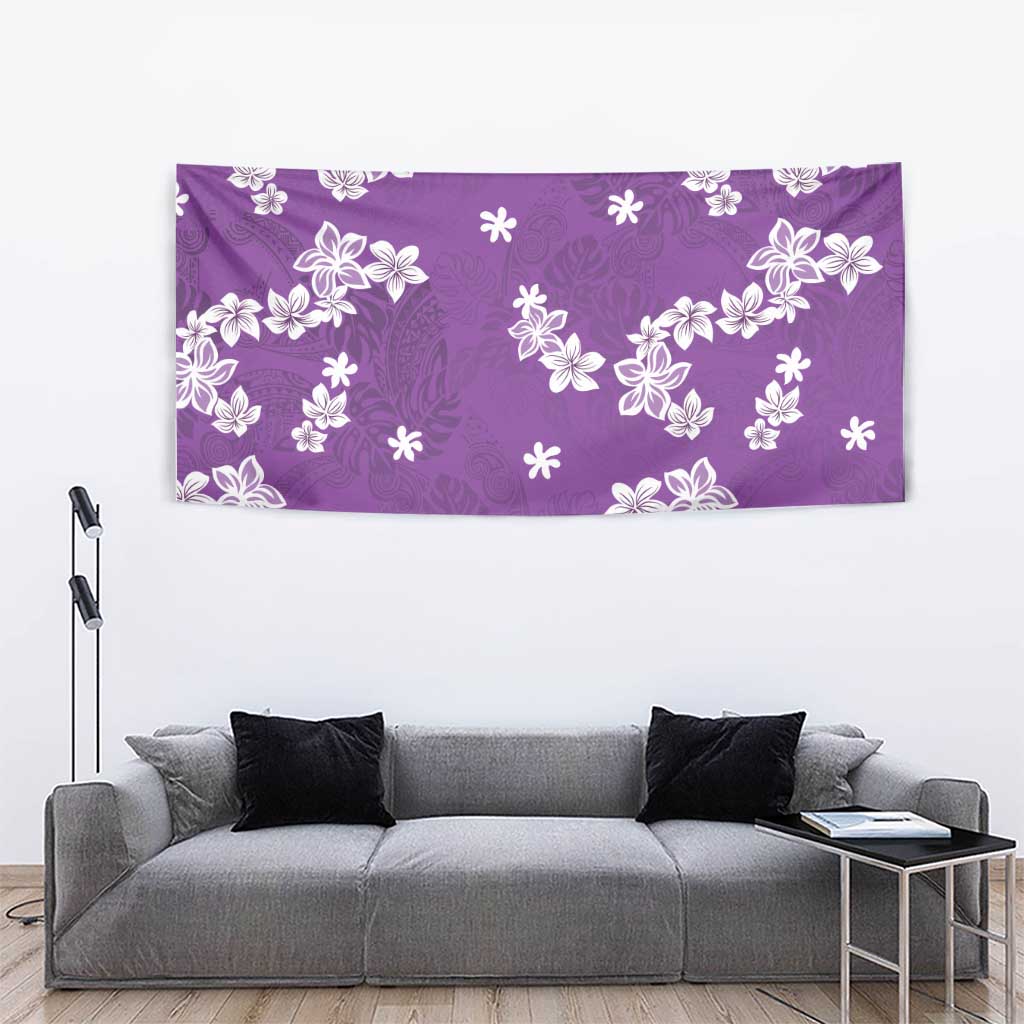 Hawaii Monstera Deliciosa Tapestry Purple Plumeria Polynesian Pattern - Polynesian Pride