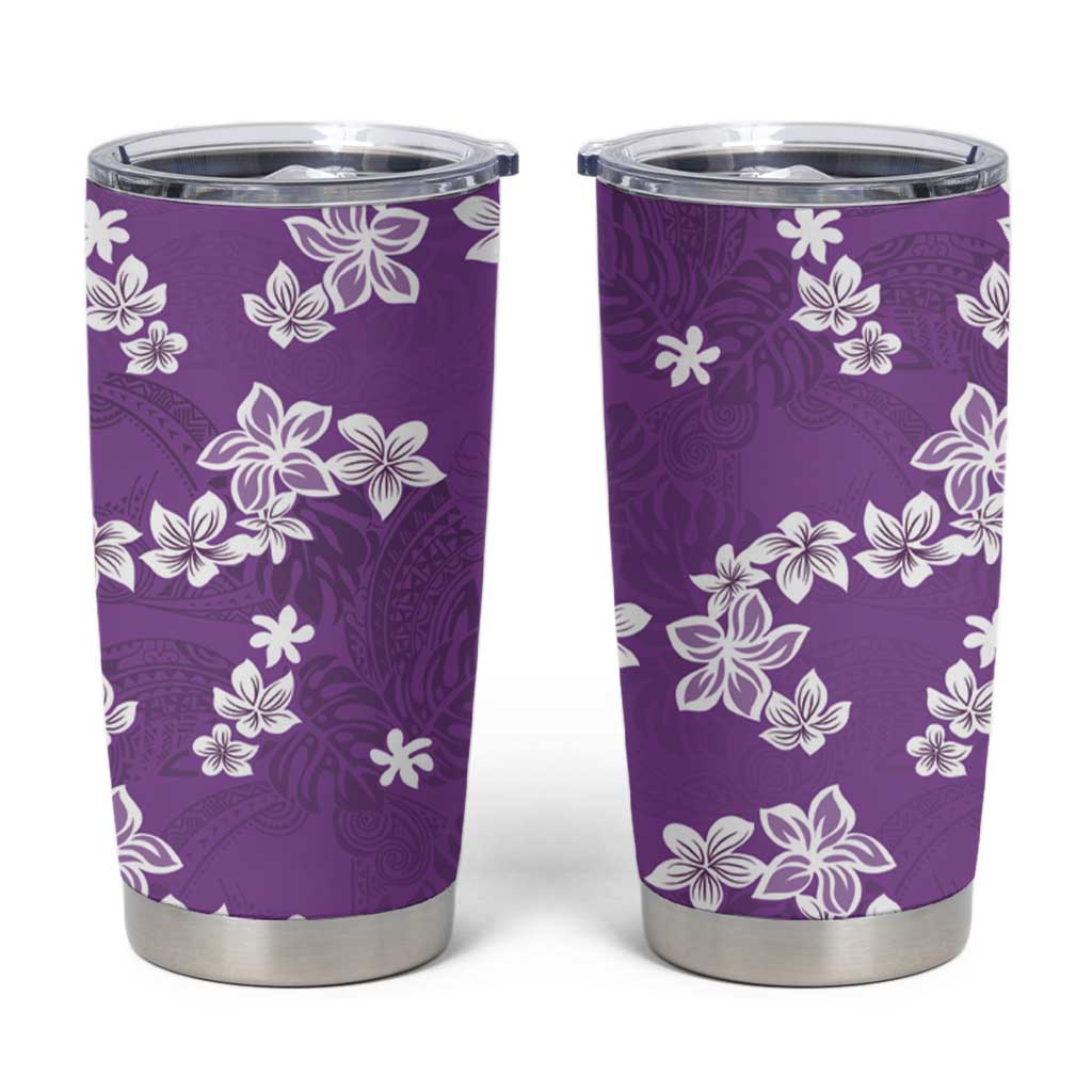 Hawaii Monstera Deliciosa Tumbler Cup Purple Plumeria Polynesian Pattern - Polynesian Pride