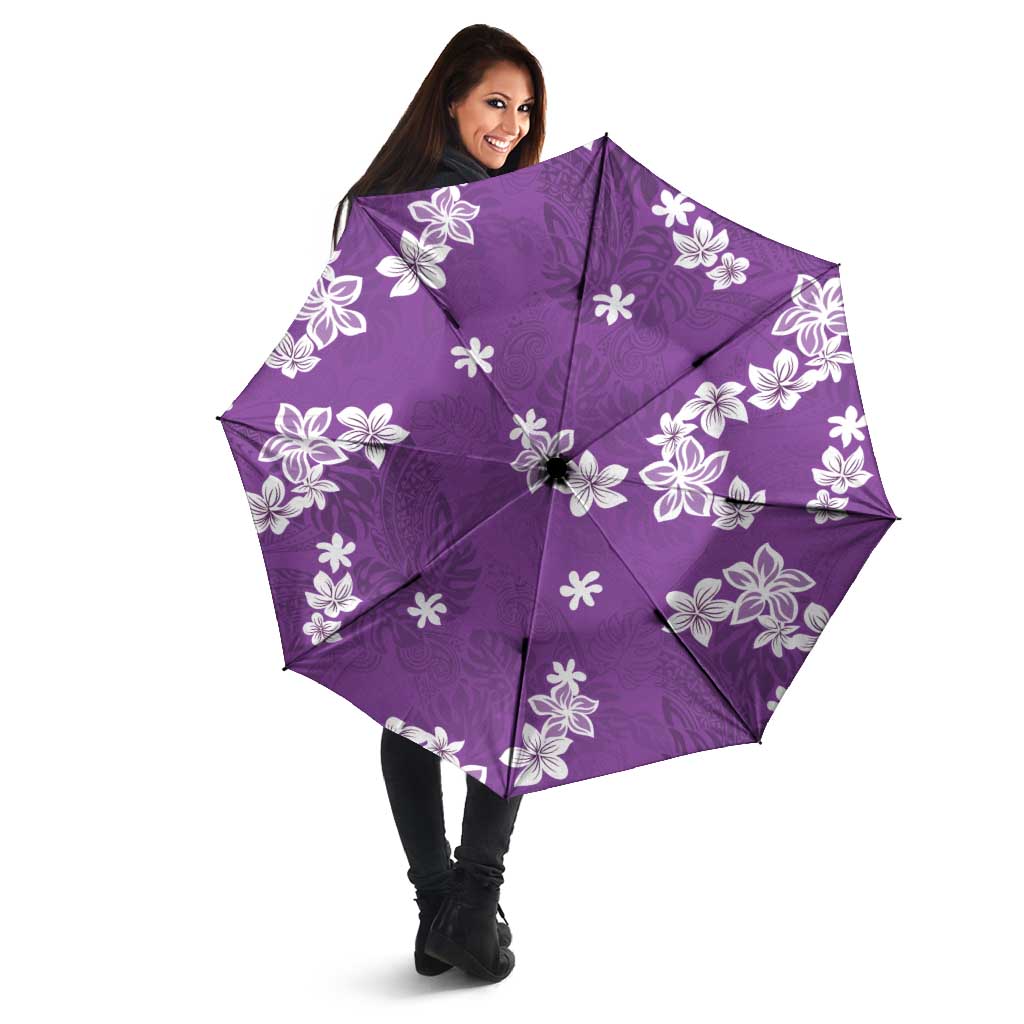 Hawaii Monstera Deliciosa Umbrella Purple Plumeria Polynesian Pattern - Polynesian Pride