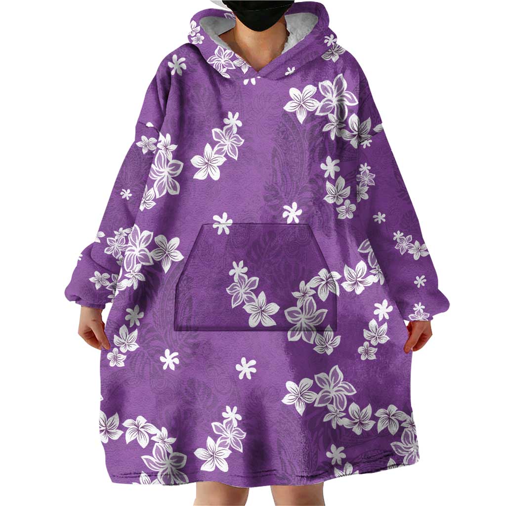 Hawaii Monstera Deliciosa Wearable Blanket Hoodie Purple Plumeria Polynesian Pattern LT05 - Polynesian Pride