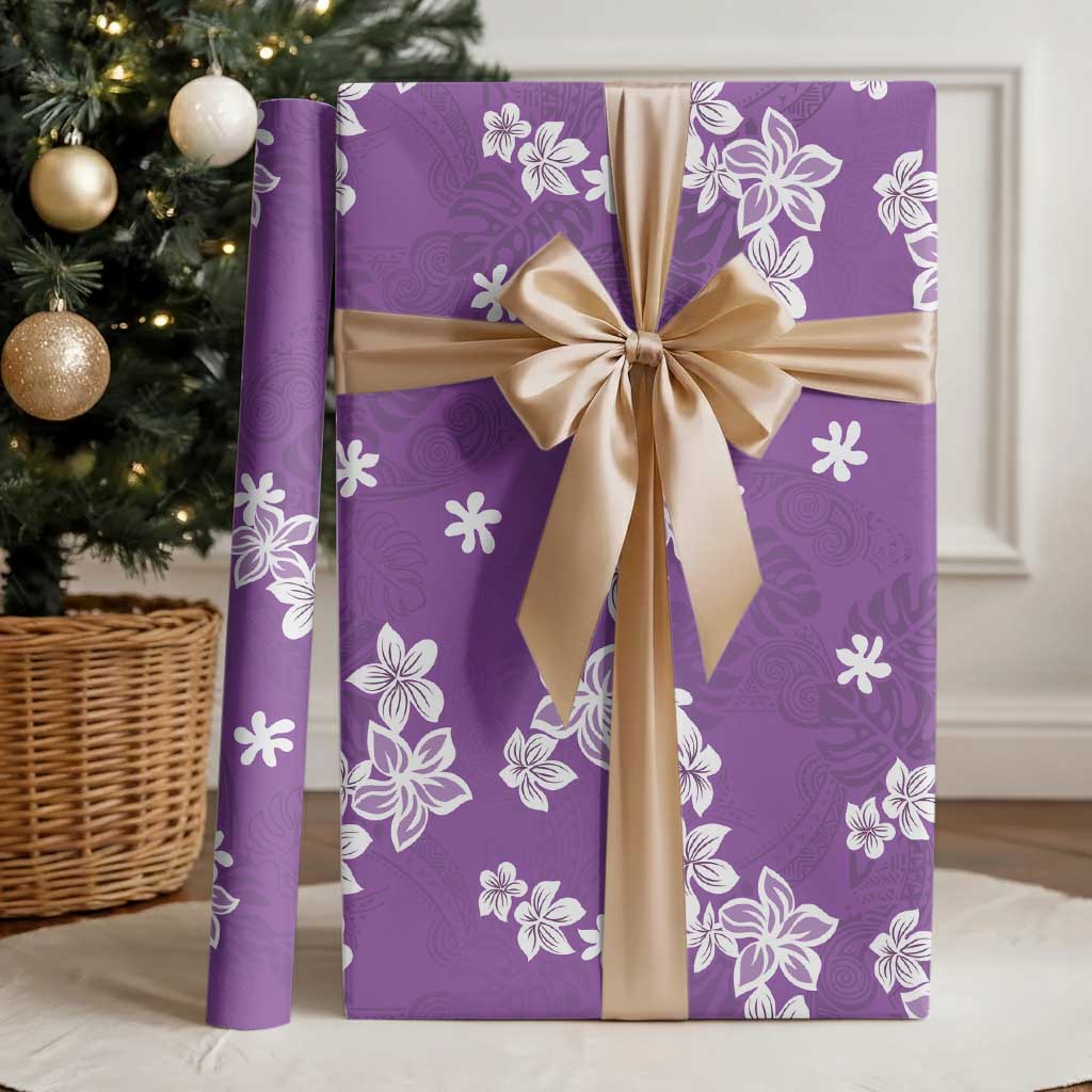 Hawaii Monstera Deliciosa Wrapping Paper Purple Plumeria Polynesian Pattern LT05 - Polynesian Pride