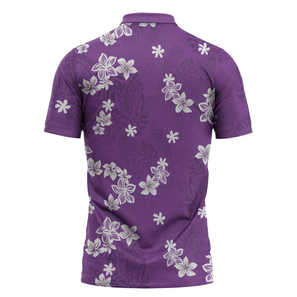 Hawaii Monstera Deliciosa Zipper Polo Shirt Purple Plumeria Polynesian Pattern LT05 - Polynesian Pride