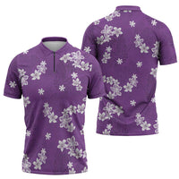 Hawaii Monstera Deliciosa Zipper Polo Shirt Purple Plumeria Polynesian Pattern LT05 - Polynesian Pride