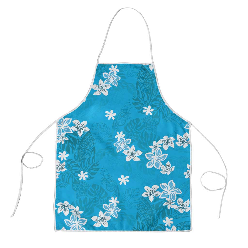 Hawaii Monstera Deliciosa Apron Blue Plumeria Polynesian Pattern - Polynesian Pride