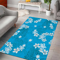 Hawaii Monstera Deliciosa Area Rug Blue Plumeria Polynesian Pattern - Polynesian Pride
