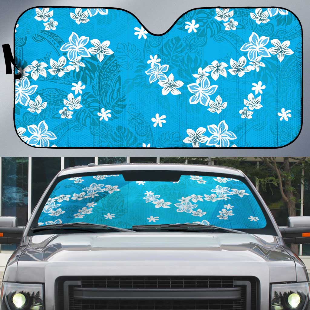 Hawaii Monstera Deliciosa Auto Sun Shade Blue Plumeria Polynesian Pattern LT05 Blue - Polynesian Pride