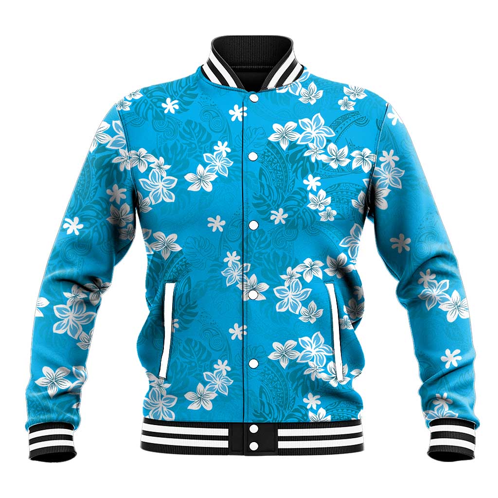 Hawaii Monstera Deliciosa Baseball Jacket Blue Plumeria Polynesian Pattern LT05 Unisex Blue - Polynesian Pride