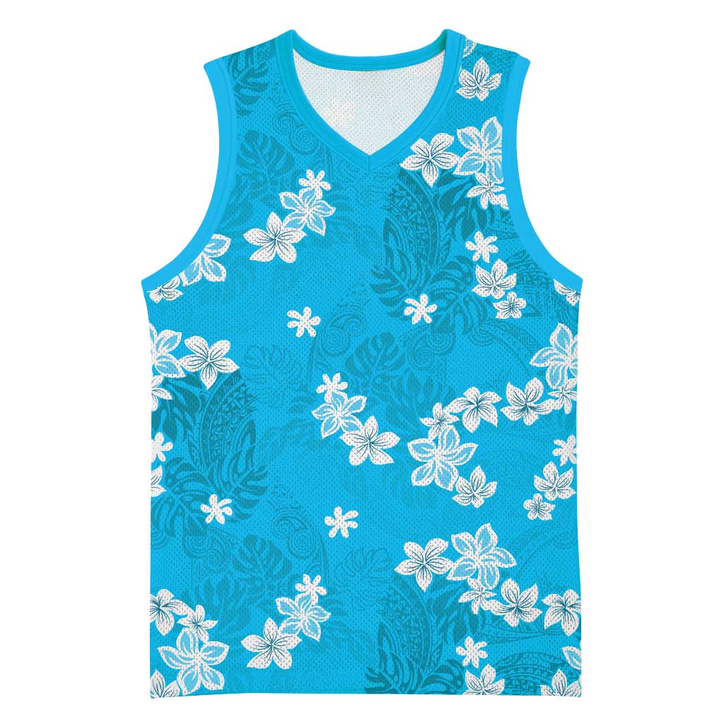 Hawaii Monstera Deliciosa Basketball Jersey Blue Plumeria Polynesian Pattern LT05 Unisex Blue - Polynesian Pride