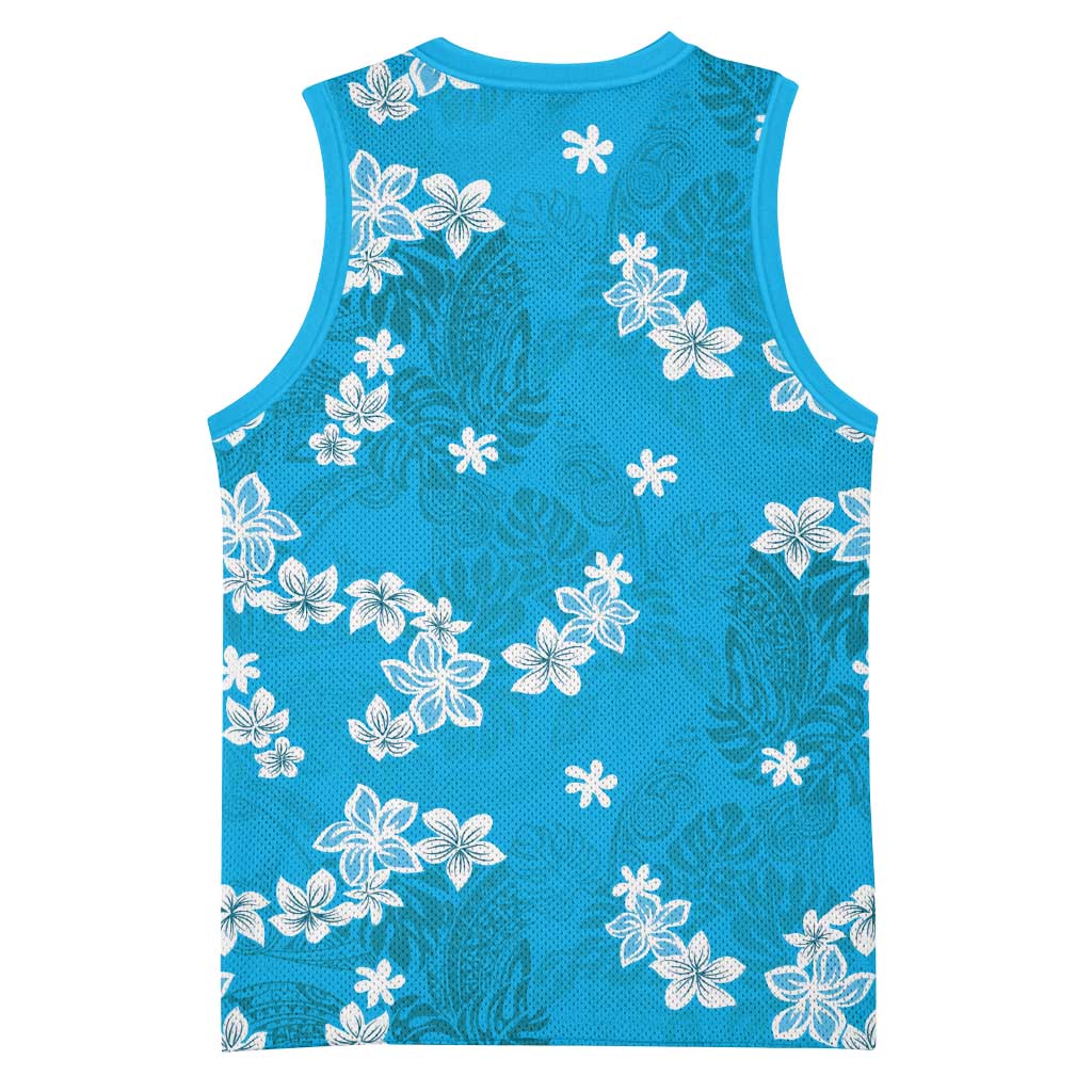 Hawaii Monstera Deliciosa Basketball Jersey Blue Plumeria Polynesian Pattern LT05 - Polynesian Pride