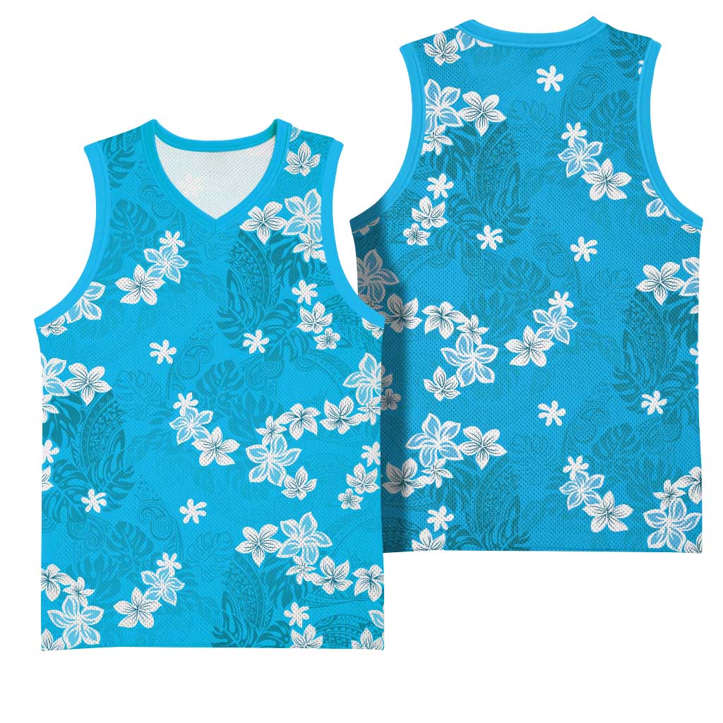 Hawaii Monstera Deliciosa Basketball Jersey Blue Plumeria Polynesian Pattern LT05 - Polynesian Pride