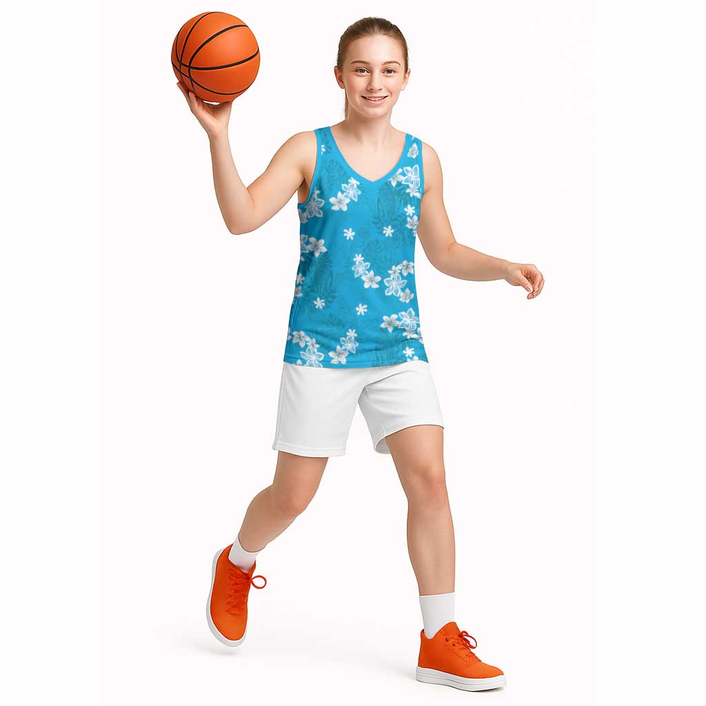 Hawaii Monstera Deliciosa Basketball Jersey Blue Plumeria Polynesian Pattern LT05 - Polynesian Pride