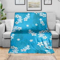 Hawaii Monstera Deliciosa Blanket Blue Plumeria Polynesian Pattern - Polynesian Pride
