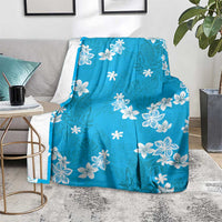 Hawaii Monstera Deliciosa Blanket Blue Plumeria Polynesian Pattern - Polynesian Pride