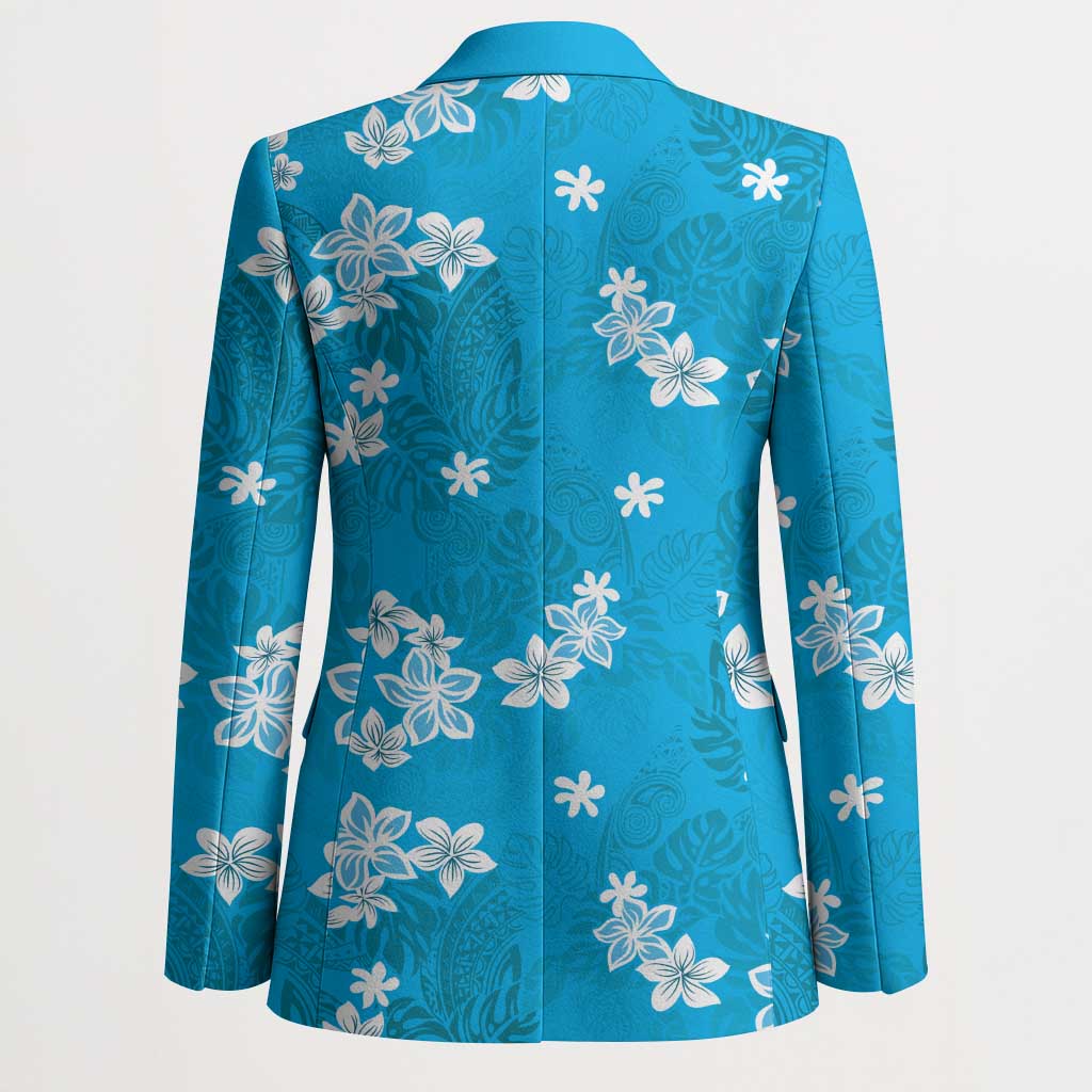 Hawaii Monstera Deliciosa Blazer Blue Plumeria Polynesian Pattern - Polynesian Pride