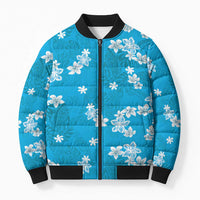 Hawaii Monstera Deliciosa Bomber Puffer Jacket Blue Plumeria Polynesian Pattern LT05 Unisex Blue - Polynesian Pride