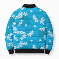 Hawaii Monstera Deliciosa Bomber Puffer Jacket Blue Plumeria Polynesian Pattern LT05 - Polynesian Pride