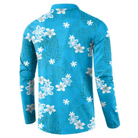 Hawaii Monstera Deliciosa Button Sweatshirt Blue Plumeria Polynesian Pattern LT05 - Polynesian Pride