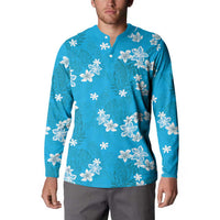 Hawaii Monstera Deliciosa Button Sweatshirt Blue Plumeria Polynesian Pattern LT05 - Polynesian Pride