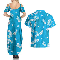 Hawaii Monstera Deliciosa Couples Matching Summer Maxi Dress and Hawaiian Shirt Blue Plumeria Polynesian Pattern LT05 - Polynesian Pride
