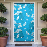 Hawaii Monstera Deliciosa Door Cover Blue Plumeria Polynesian Pattern - Polynesian Pride