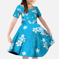 Hawaii Monstera Deliciosa Family Matching Long Sleeve Bodycon Dress and Hawaiian Shirt Blue Plumeria Polynesian Pattern - Polynesian Pride