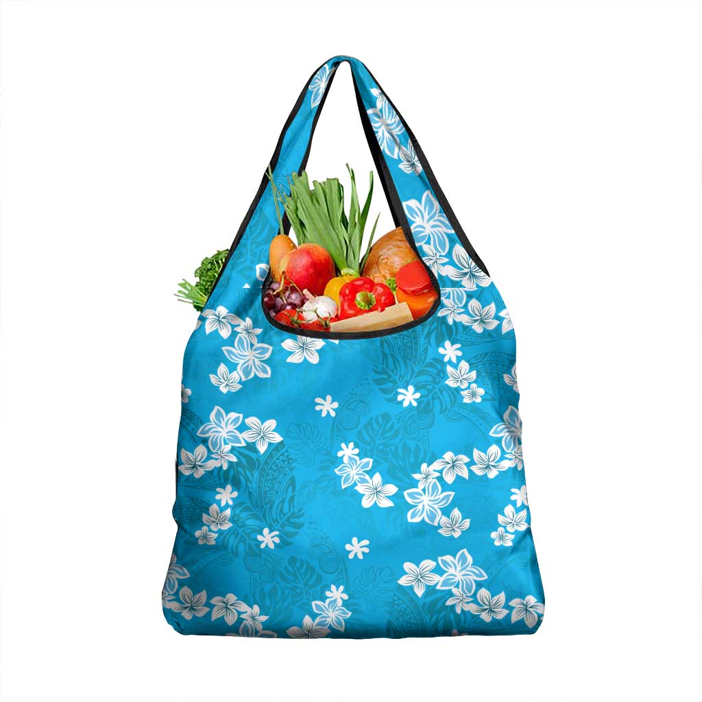 Hawaii Monstera Deliciosa Grocery Bag Blue Plumeria Polynesian Pattern LT05 1-pack One Size Blue - Polynesian Pride