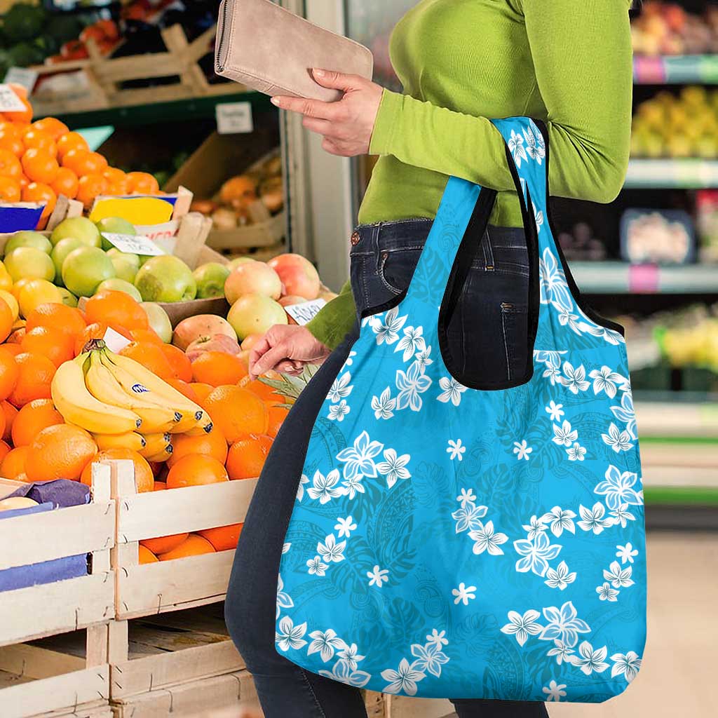 Hawaii Monstera Deliciosa Grocery Bag Blue Plumeria Polynesian Pattern LT05 - Polynesian Pride