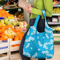 Hawaii Monstera Deliciosa Grocery Bag Blue Plumeria Polynesian Pattern LT05 - Polynesian Pride