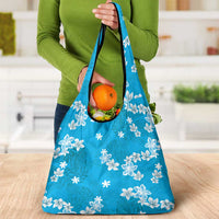 Hawaii Monstera Deliciosa Grocery Bag Blue Plumeria Polynesian Pattern LT05 - Polynesian Pride