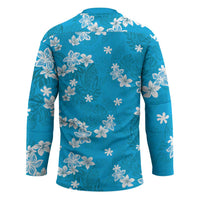 Hawaii Monstera Deliciosa Hockey Jersey Blue Plumeria Polynesian Pattern - Polynesian Pride