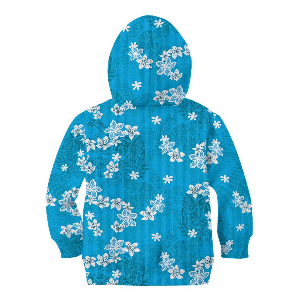 Hawaii Monstera Deliciosa Kid Hoodie Blue Plumeria Polynesian Pattern - Polynesian Pride