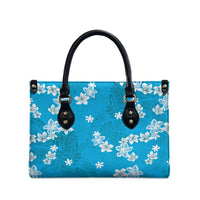 Hawaii Monstera Deliciosa Leather Bag Blue Plumeria Polynesian Pattern - Polynesian Pride