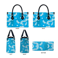 Hawaii Monstera Deliciosa Leather Bag Blue Plumeria Polynesian Pattern - Polynesian Pride