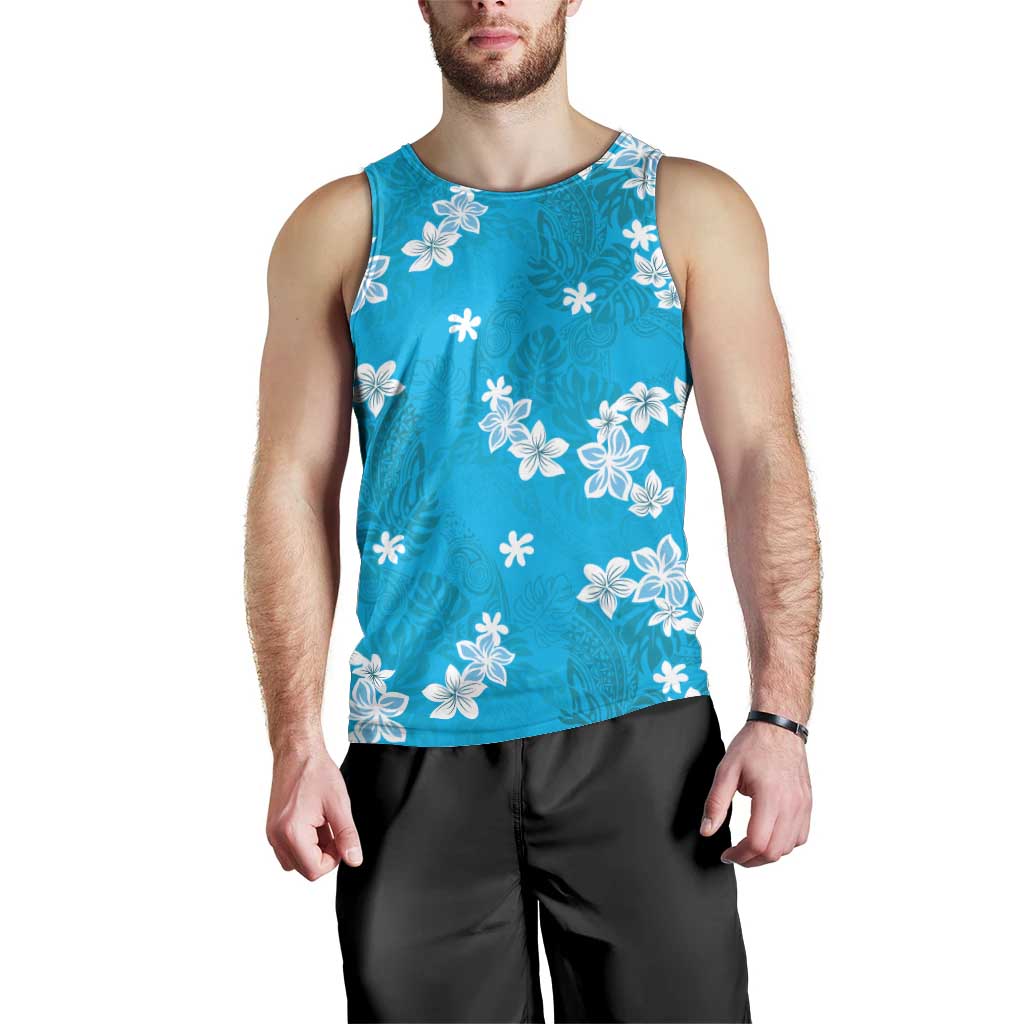 Hawaii Monstera Deliciosa Men Tank Top Blue Plumeria Polynesian Pattern LT05 - Polynesian Pride