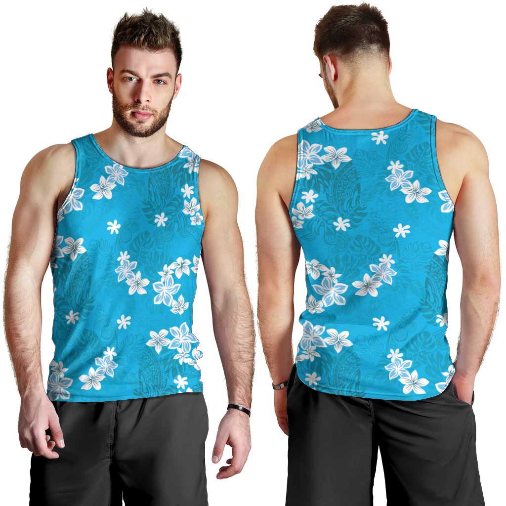 Hawaii Monstera Deliciosa Men Tank Top Blue Plumeria Polynesian Pattern LT05 - Polynesian Pride