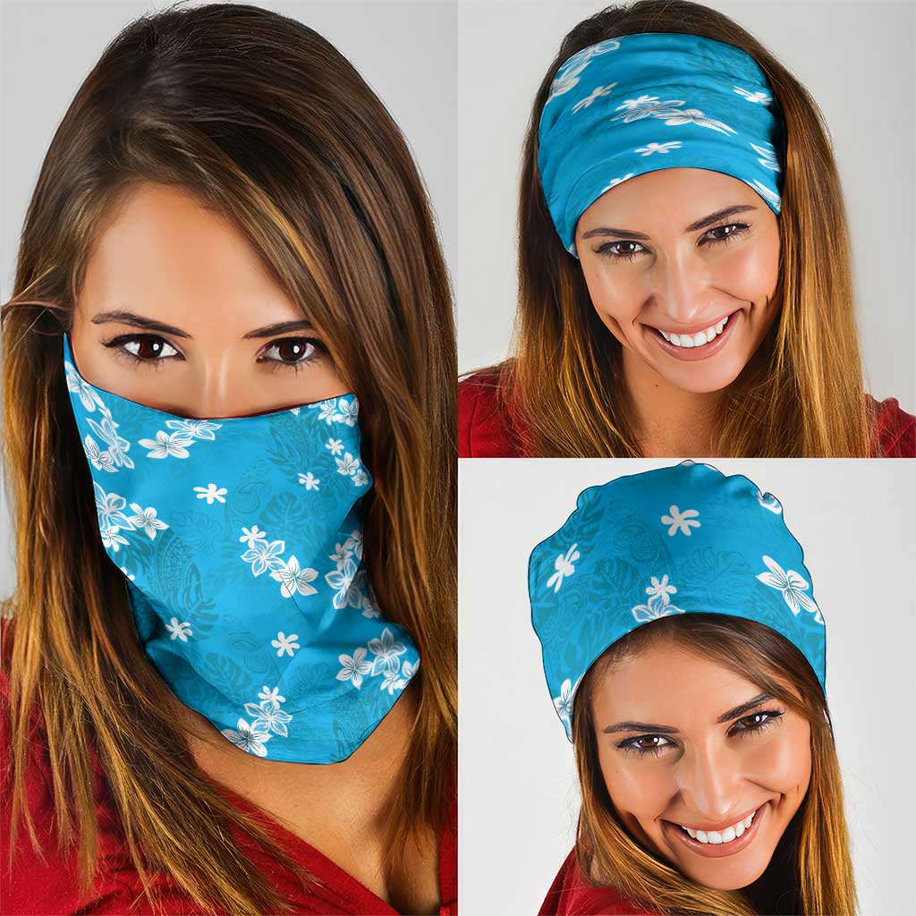 Hawaii Monstera Deliciosa Neck Gaiter Blue Plumeria Polynesian Pattern - Polynesian Pride