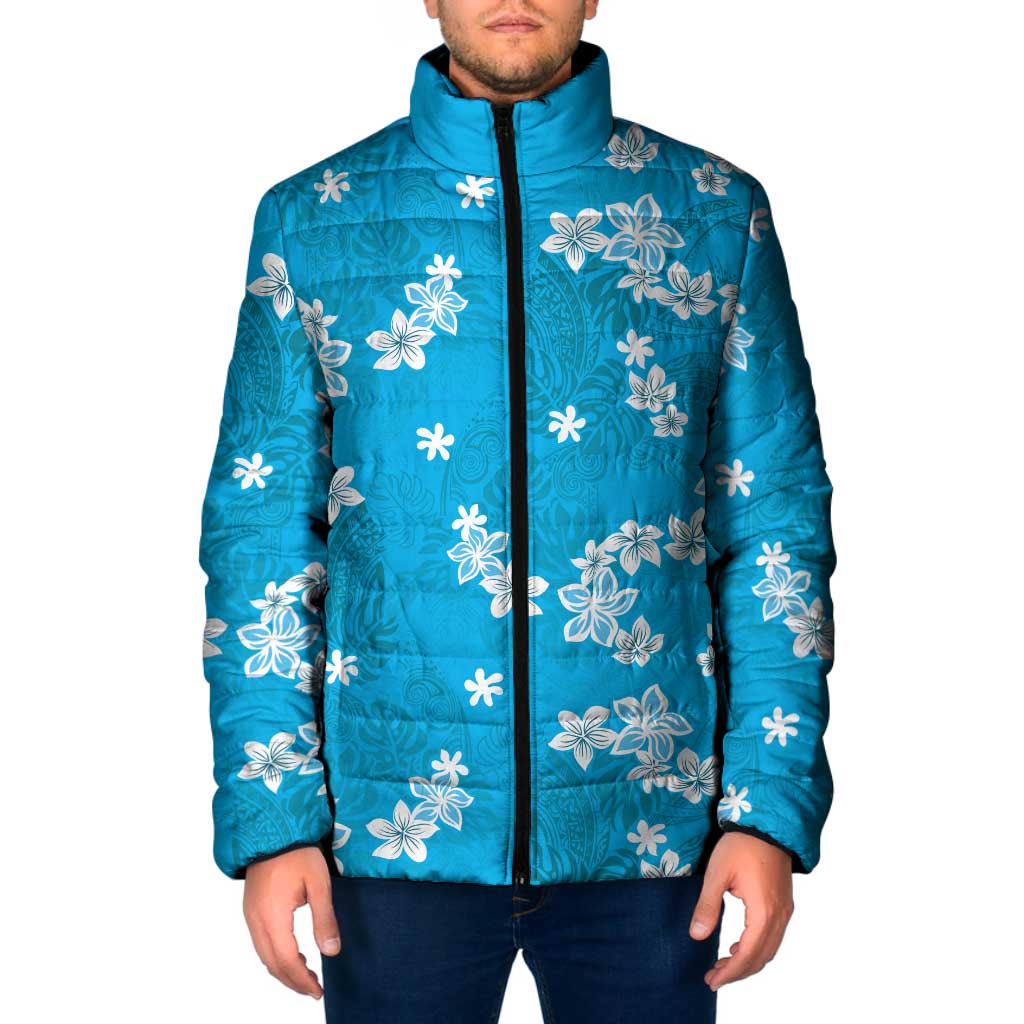 Hawaii Monstera Deliciosa Padded Jacket Blue Plumeria Polynesian Pattern LT05 Men Blue - Polynesian Pride