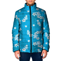 Hawaii Monstera Deliciosa Padded Jacket Blue Plumeria Polynesian Pattern LT05 Men Blue - Polynesian Pride
