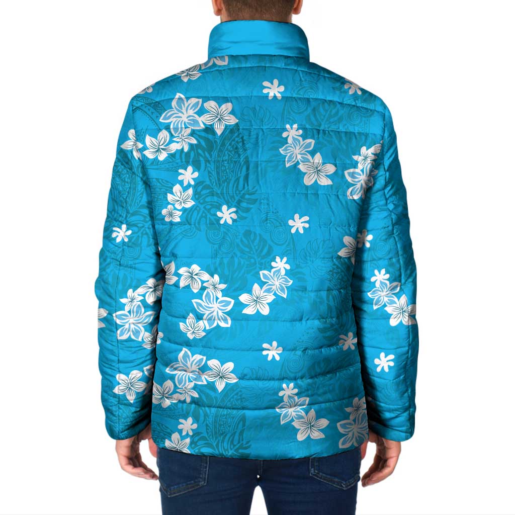 Hawaii Monstera Deliciosa Padded Jacket Blue Plumeria Polynesian Pattern LT05 - Polynesian Pride