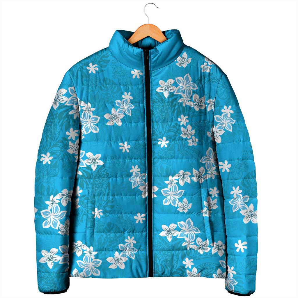 Hawaii Monstera Deliciosa Padded Jacket Blue Plumeria Polynesian Pattern LT05 - Polynesian Pride