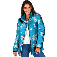 Hawaii Monstera Deliciosa Padded Jacket Blue Plumeria Polynesian Pattern LT05 Women Blue - Polynesian Pride