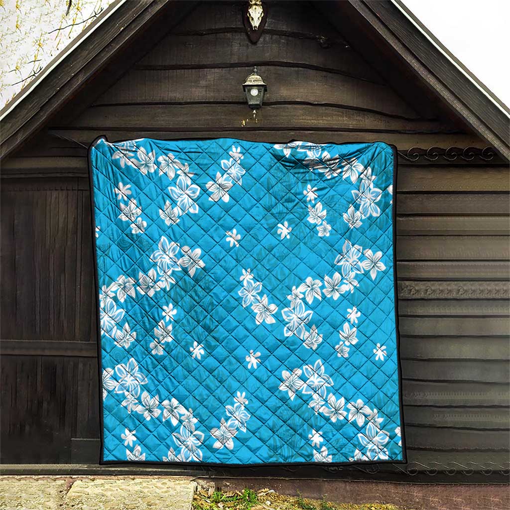 Hawaii Monstera Deliciosa Quilt Blue Plumeria Polynesian Pattern - Polynesian Pride