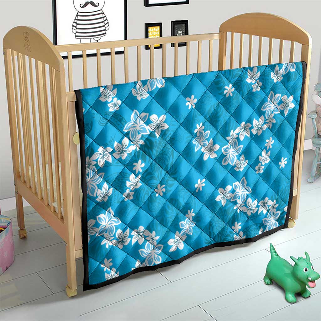 Hawaii Monstera Deliciosa Quilt Blue Plumeria Polynesian Pattern - Polynesian Pride